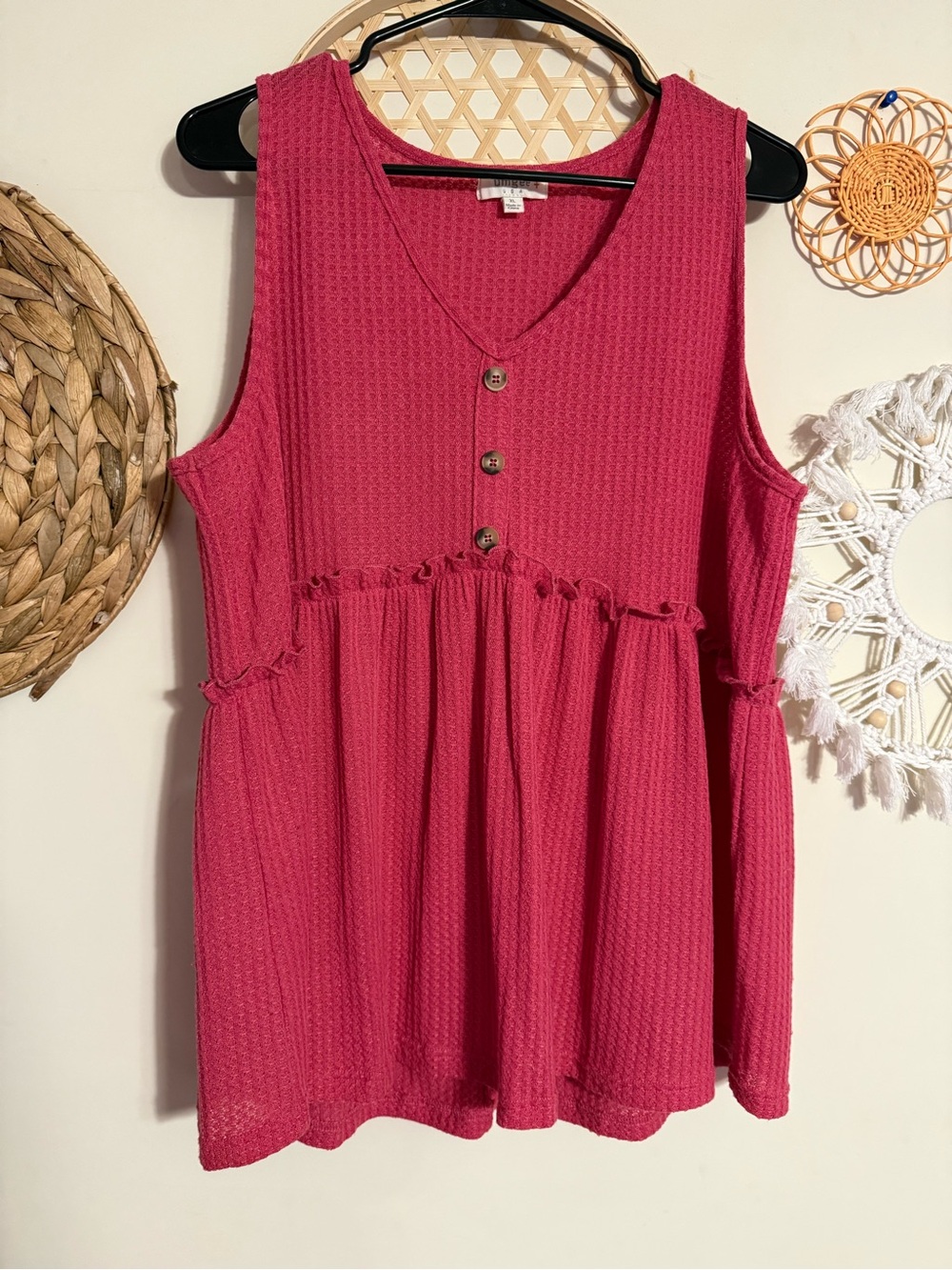 Umgee Hot Pink Sleeveless Button-Front Peplum Tank